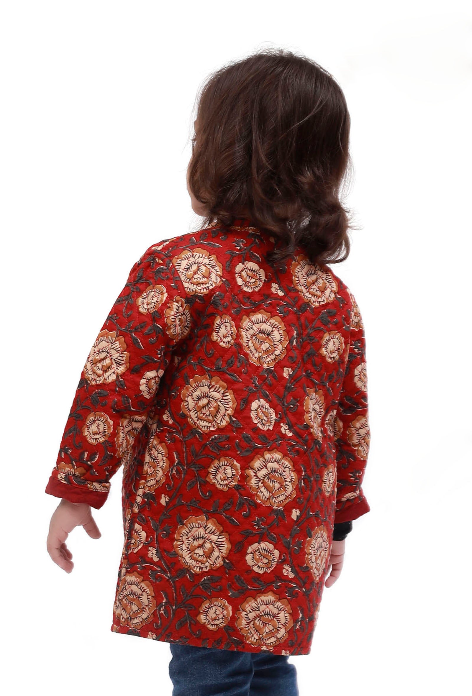 Red Kalamkari Print Quilted Reversible Jacket
