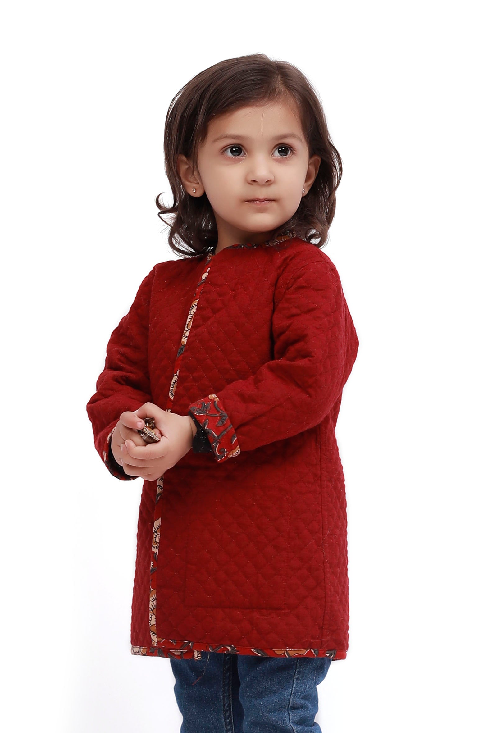 Red Kalamkari Print Quilted Reversible Jacket