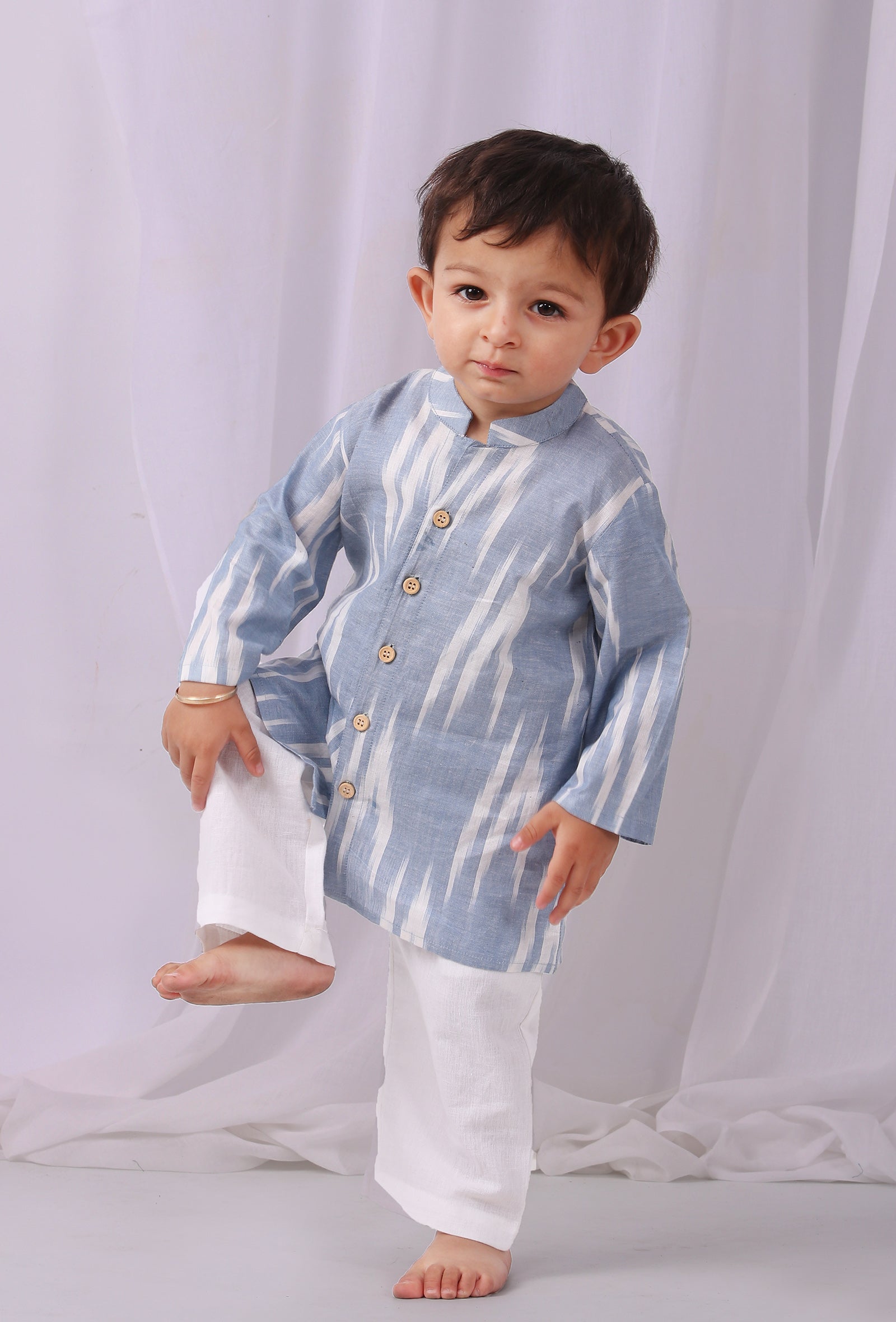 Powder Blue Ikat Full Sleeves Shirt