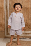 Set Of 2: Light Grey Mul Mul Short Kurta With Light Grey Short