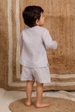 Set Of 2: Light Grey Mul Mul Short Kurta With Light Grey Short