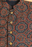 Taha Indigo Ajrakh Print Cotton Nehru Jacket
