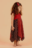 Charvi Black & Madder Red Ajrakh Print Cotton Asymmetrical Dress