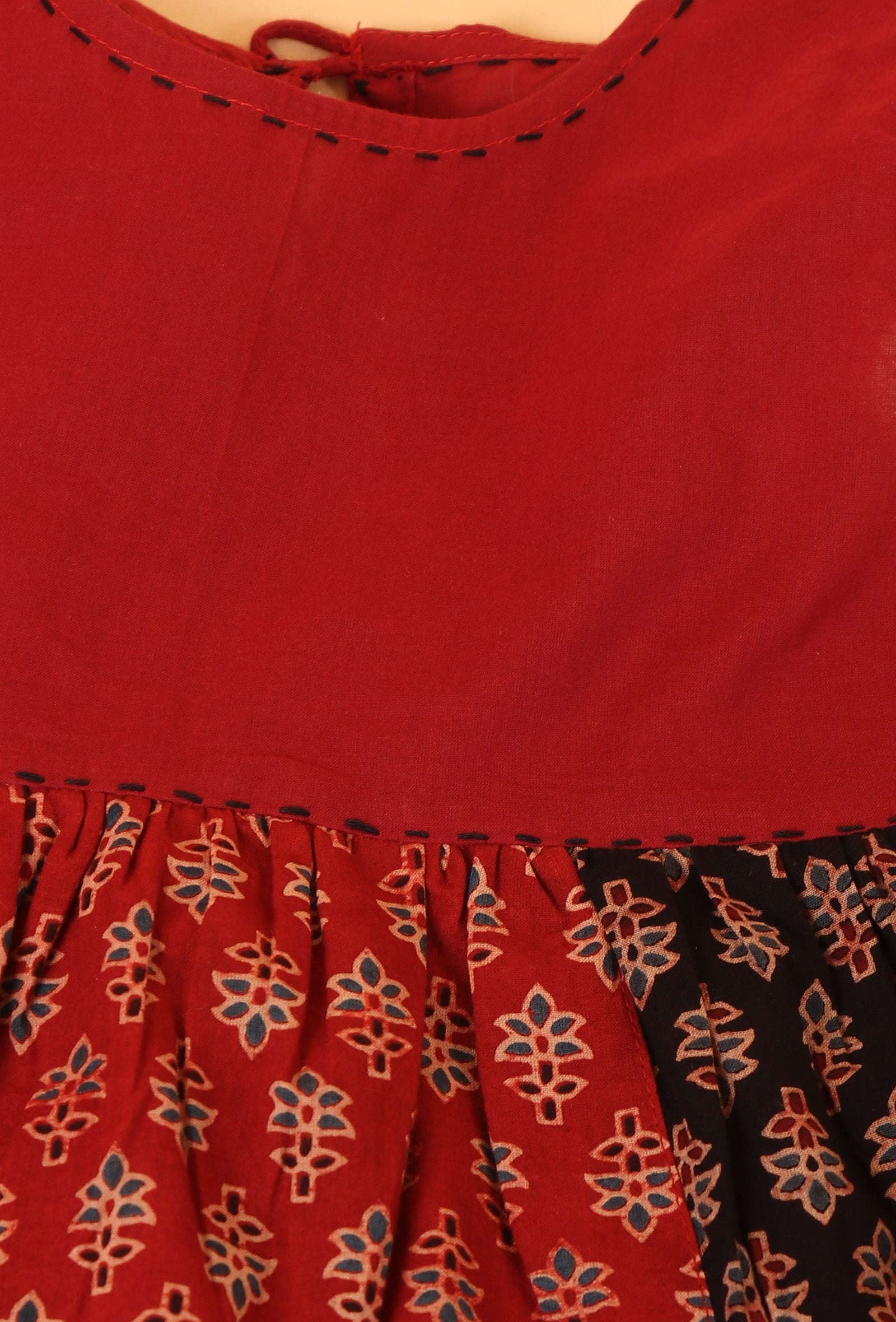 Charvi Black & Madder Red Ajrakh Print Cotton Asymmetrical Dress