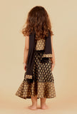 Set Of 3: Adya Khaki Ajrakh Print Cotton Top, Black Skirt & Dupatta