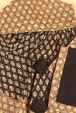 Set Of 3: Adya Khaki Ajrakh Print Cotton Top, Black Skirt & Dupatta