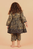 Set Of 2: Eti Khaki Black Multi Ajrakh Print Cotton Angrakha Kurta & Capri