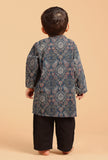 Set Of 2: Gatik Indigo Ajrakh Print Cotton Kurta & Black Pyjama