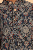 Set Of 2: Gatik Indigo Ajrakh Print Cotton Kurta & Black Pyjama