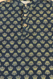 Set of 3: Shray Indigo Cotton Kurta, Black Pyjama & Indigo Ajrakh Print Jacket
