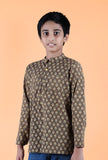 Abe Khaki Ajrakh Print Cotton Super Short Kurta