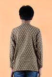 Abe Khaki Ajrakh Print Cotton Super Short Kurta