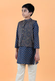 Axel Indigo Ajrakh Print Cotton Nehru Jacket