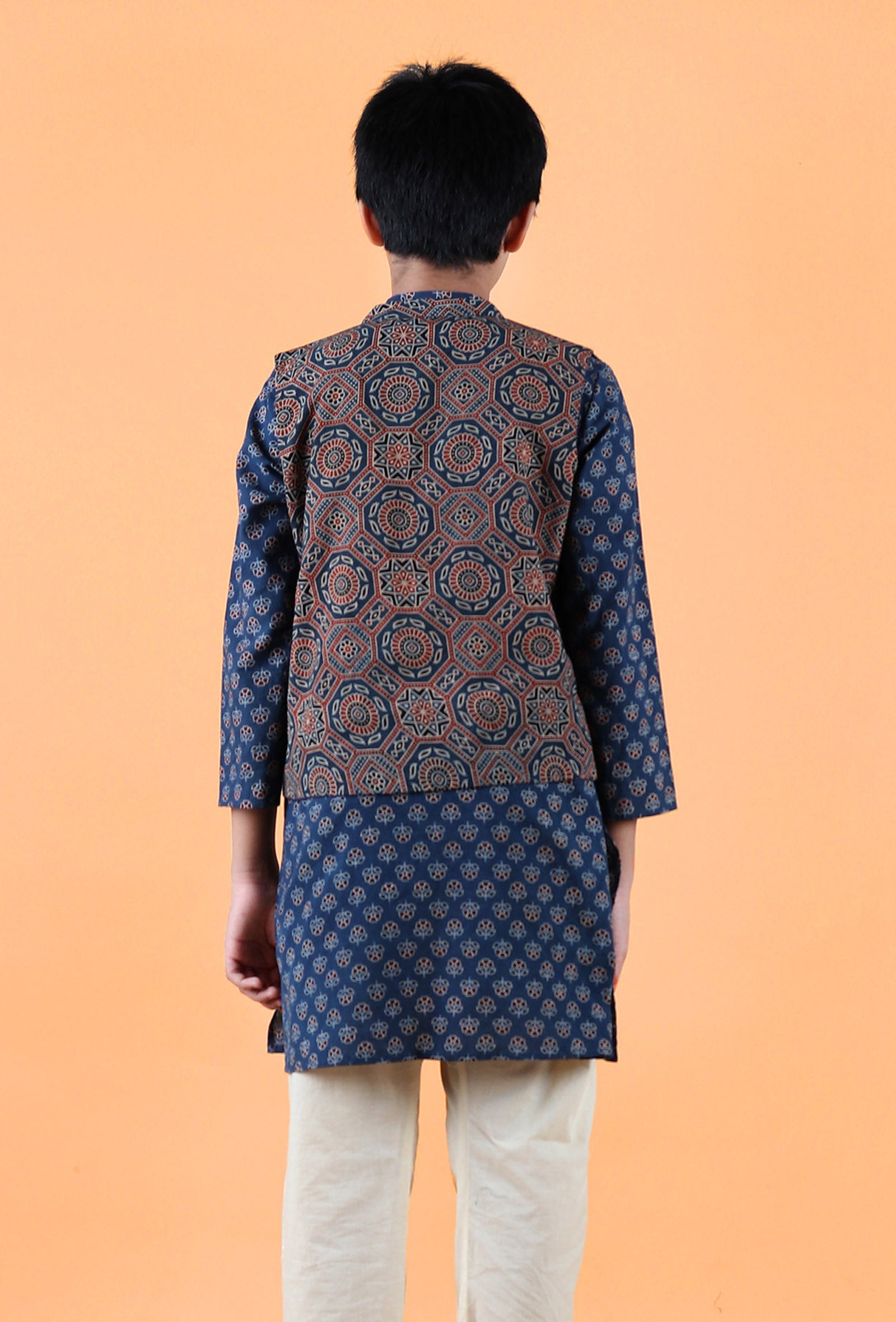 Axel Indigo Ajrakh Print Cotton Nehru Jacket