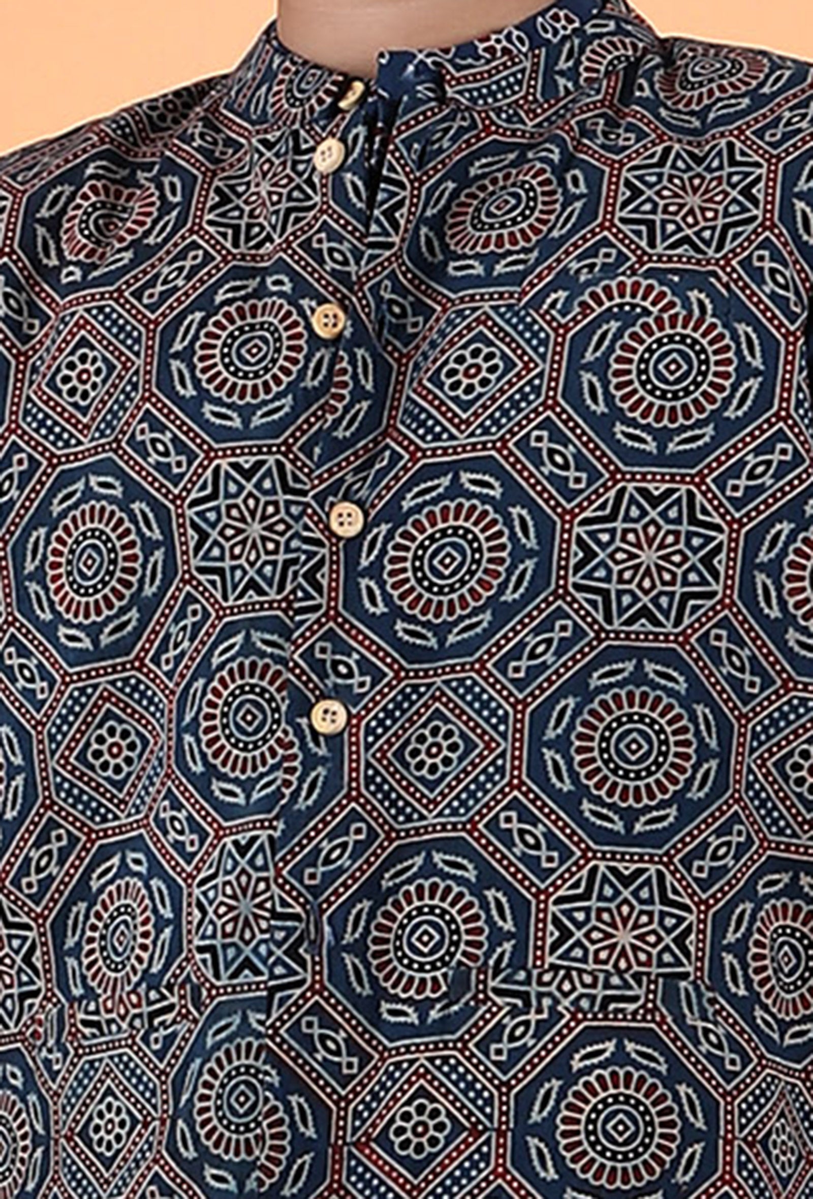 Axel Indigo Ajrakh Print Cotton Nehru Jacket