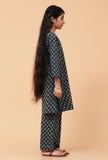 Set Of 2: Indigo Ajrakh Print Cotton Short Kurta & Pant