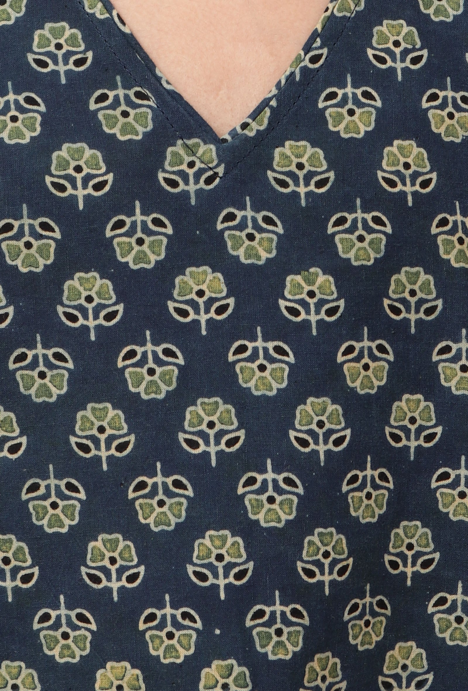 Set Of 2: Indigo Ajrakh Print Cotton Short Kurta & Pant