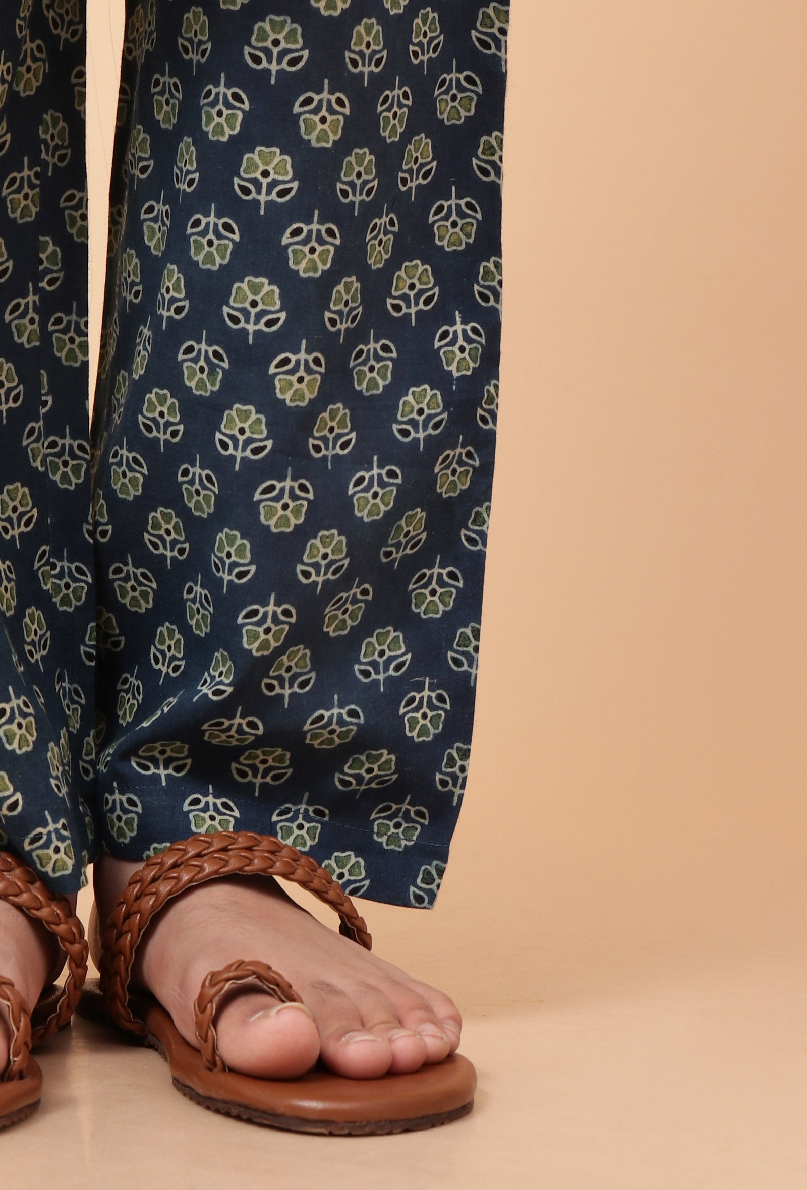 Set Of 2: Indigo Ajrakh Print Cotton Short Kurta & Pant