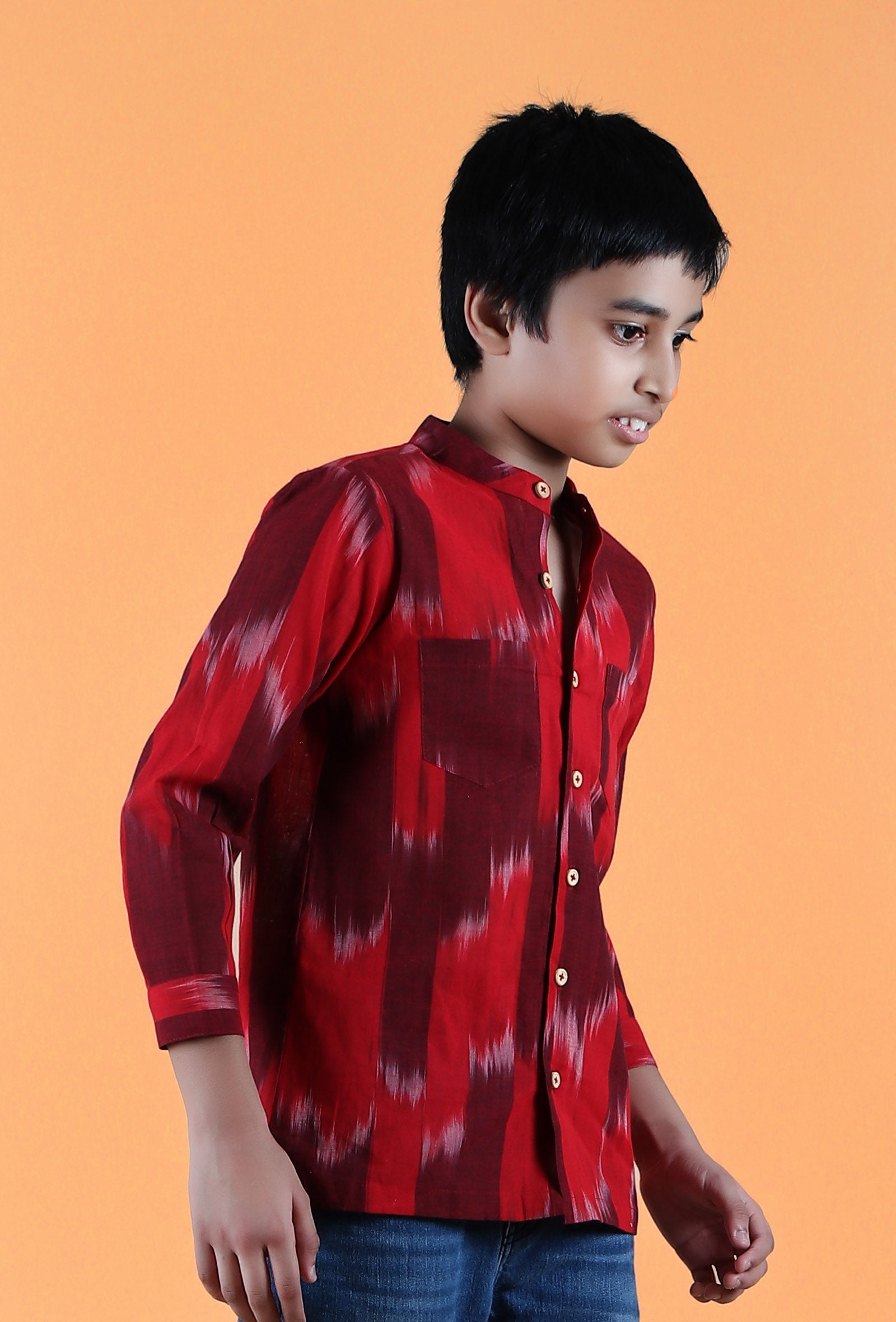 Red Ikat Cotton Short Kurta