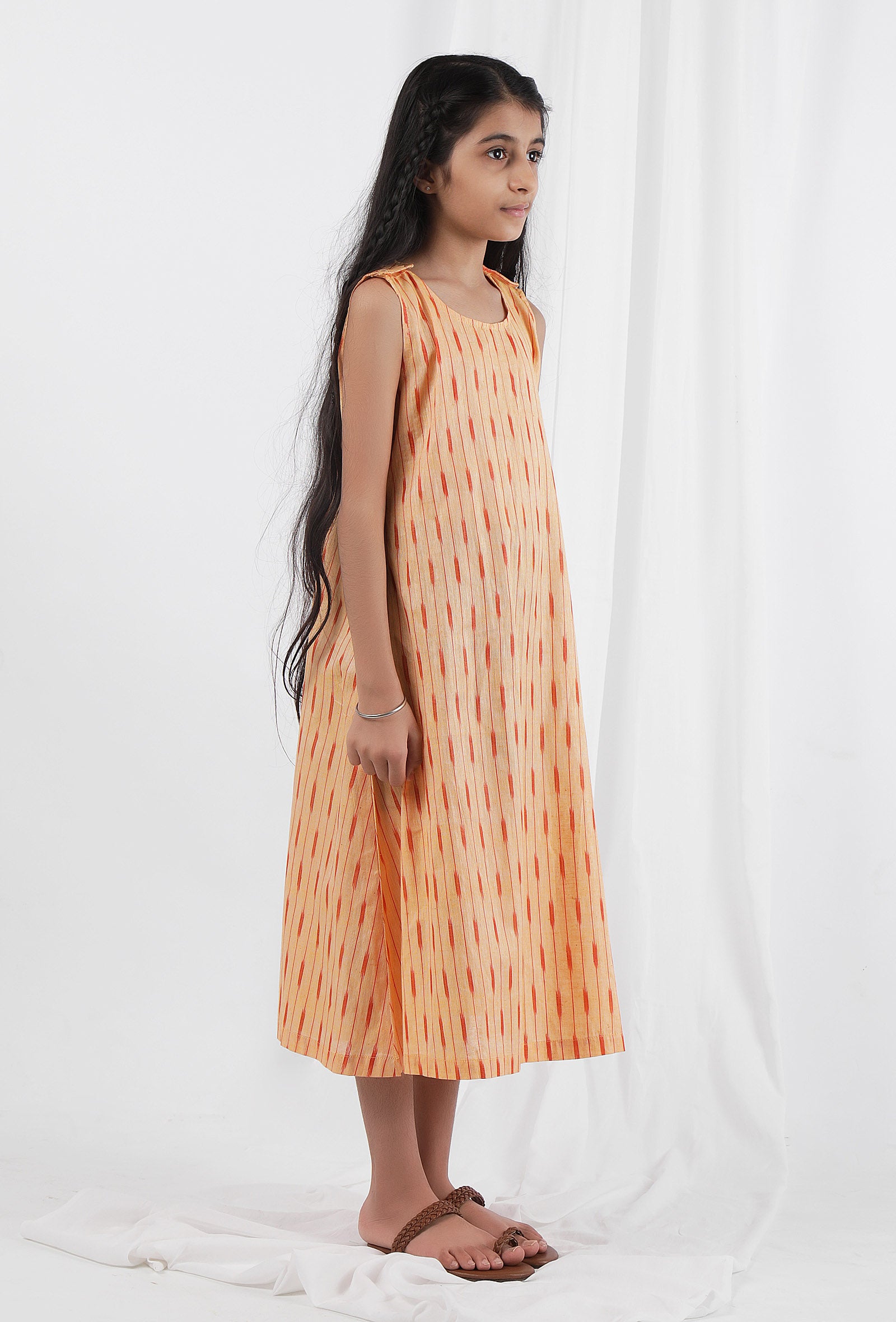 Orange Ikat Flared Cotton Dress