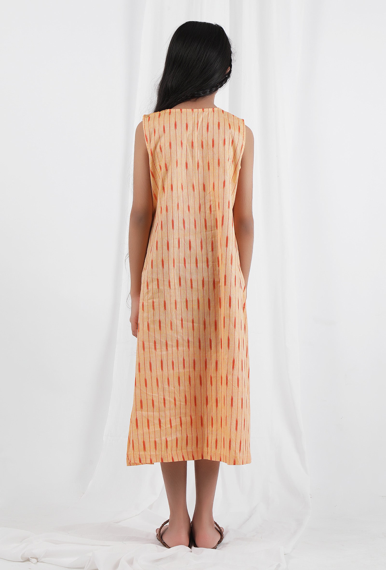 Orange Ikat Flared Cotton Dress