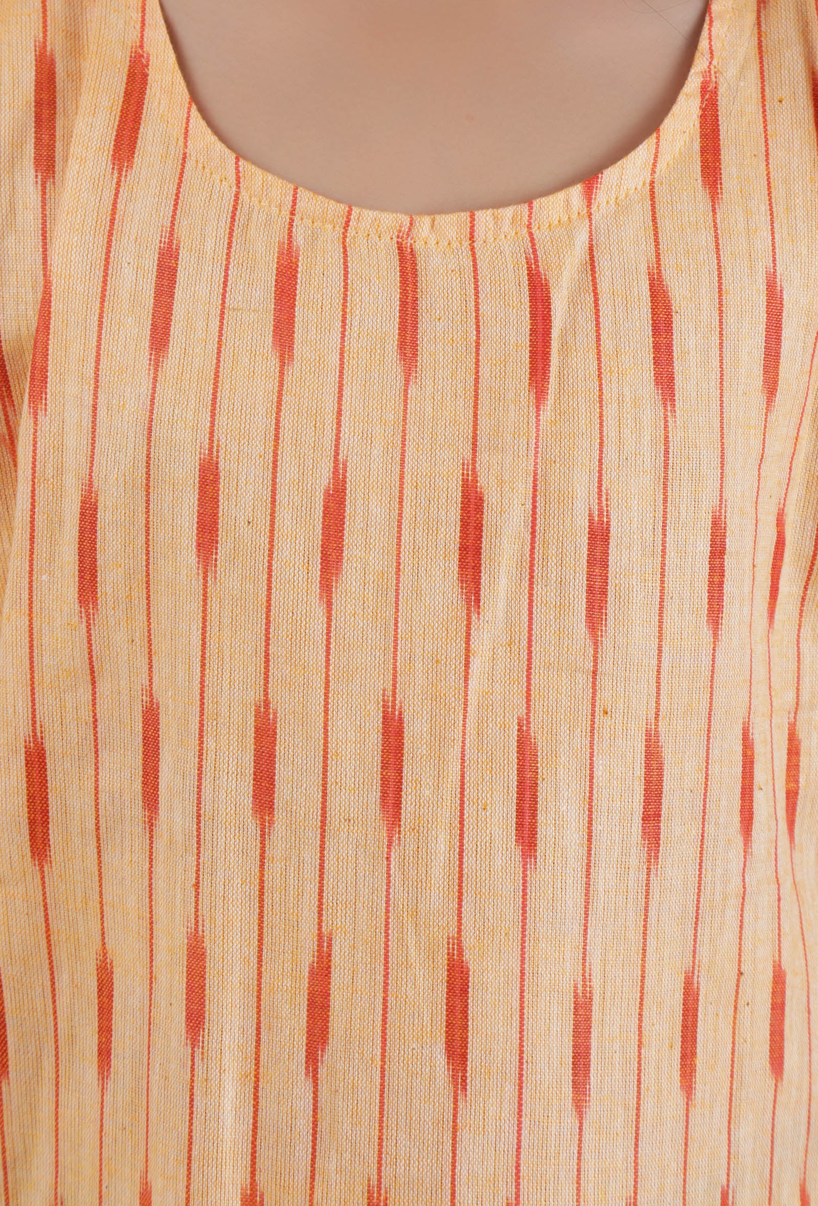 Orange Ikat Flared Cotton Dress