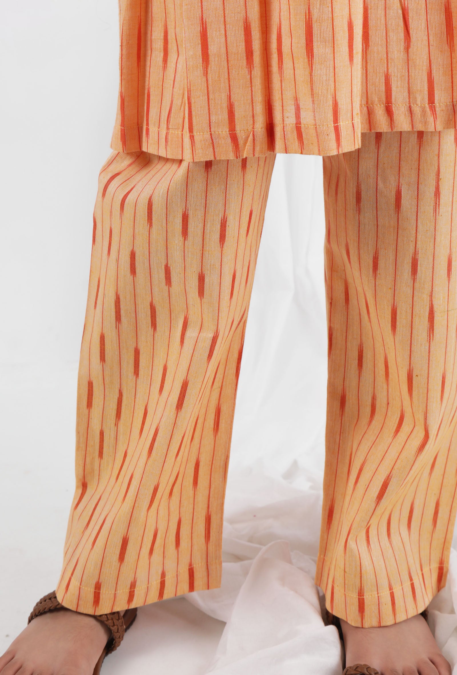 Set Of 2: Orange Ikat Cotton Kurta & Pants