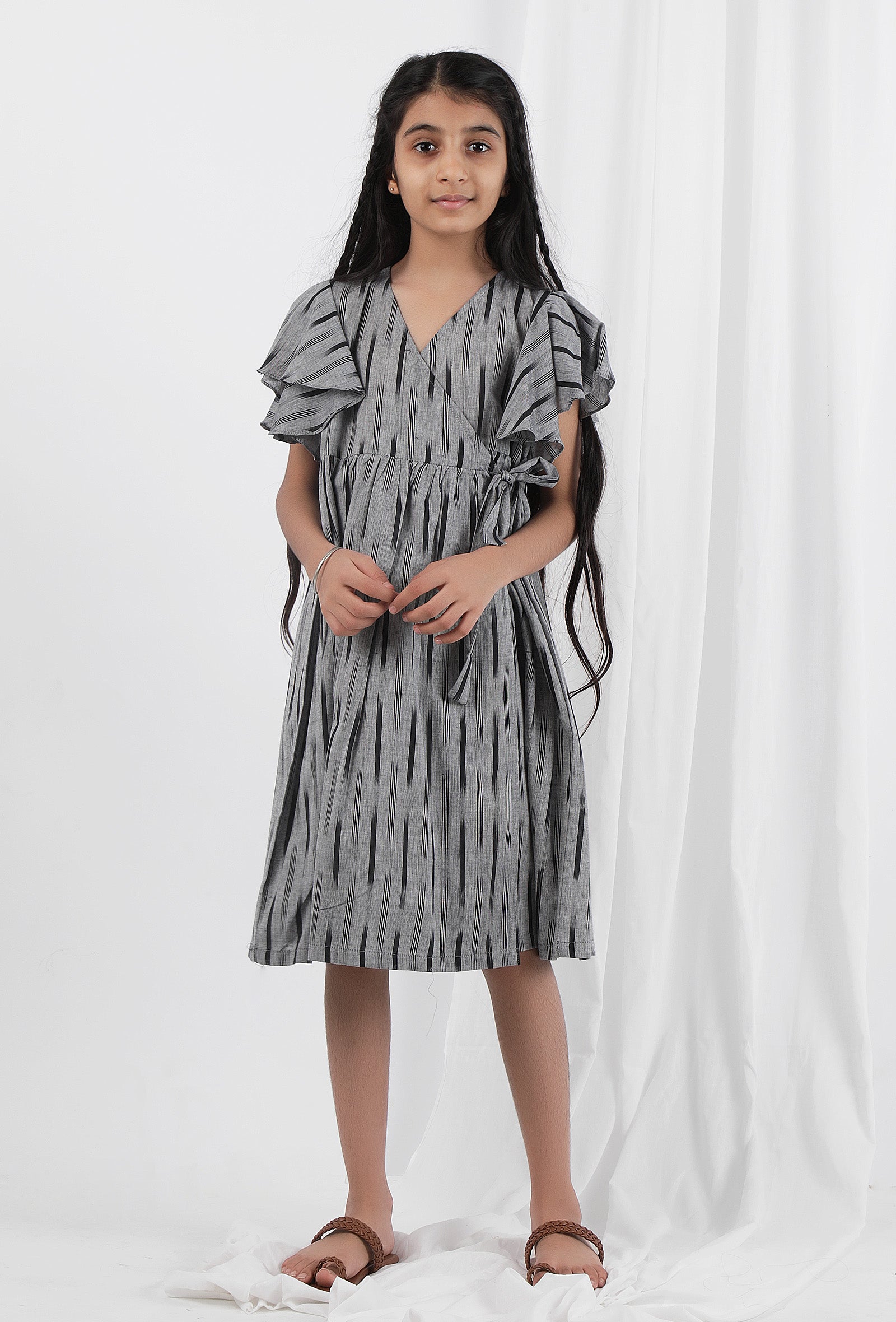 Black Ikat Wrap Around Cotton Dress