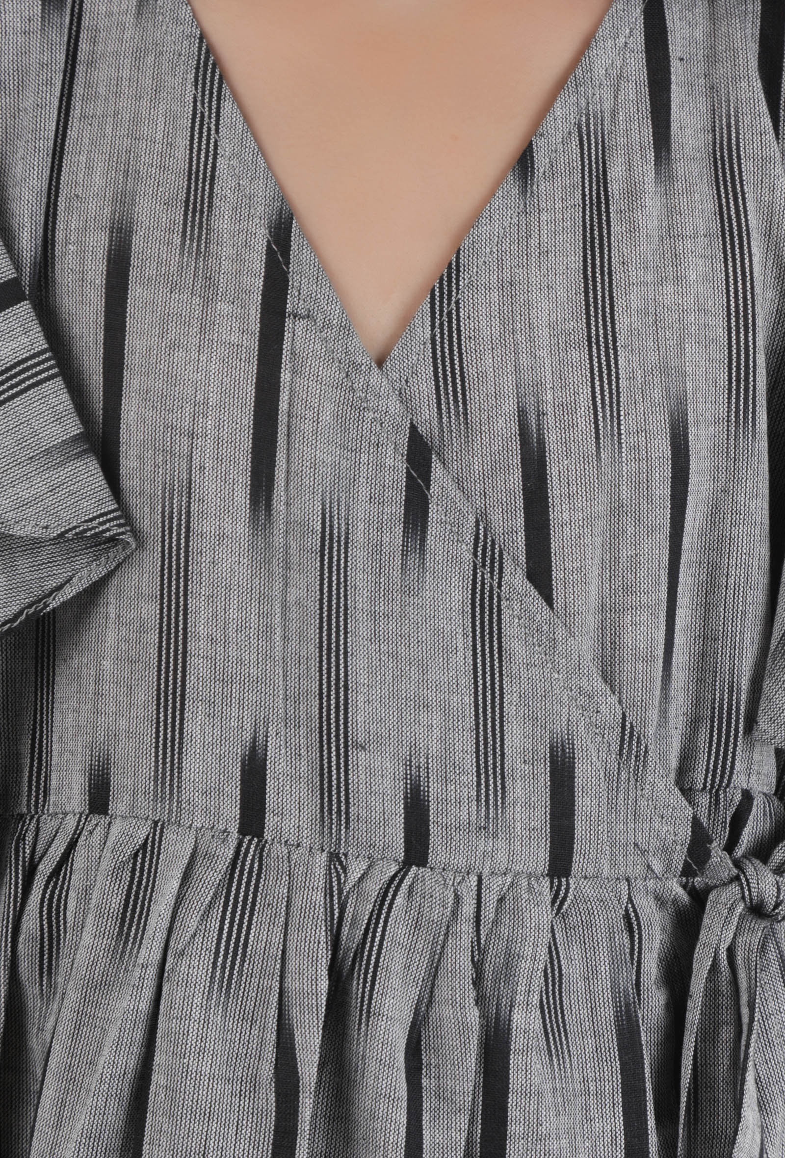 Black Ikat Wrap Around Cotton Dress