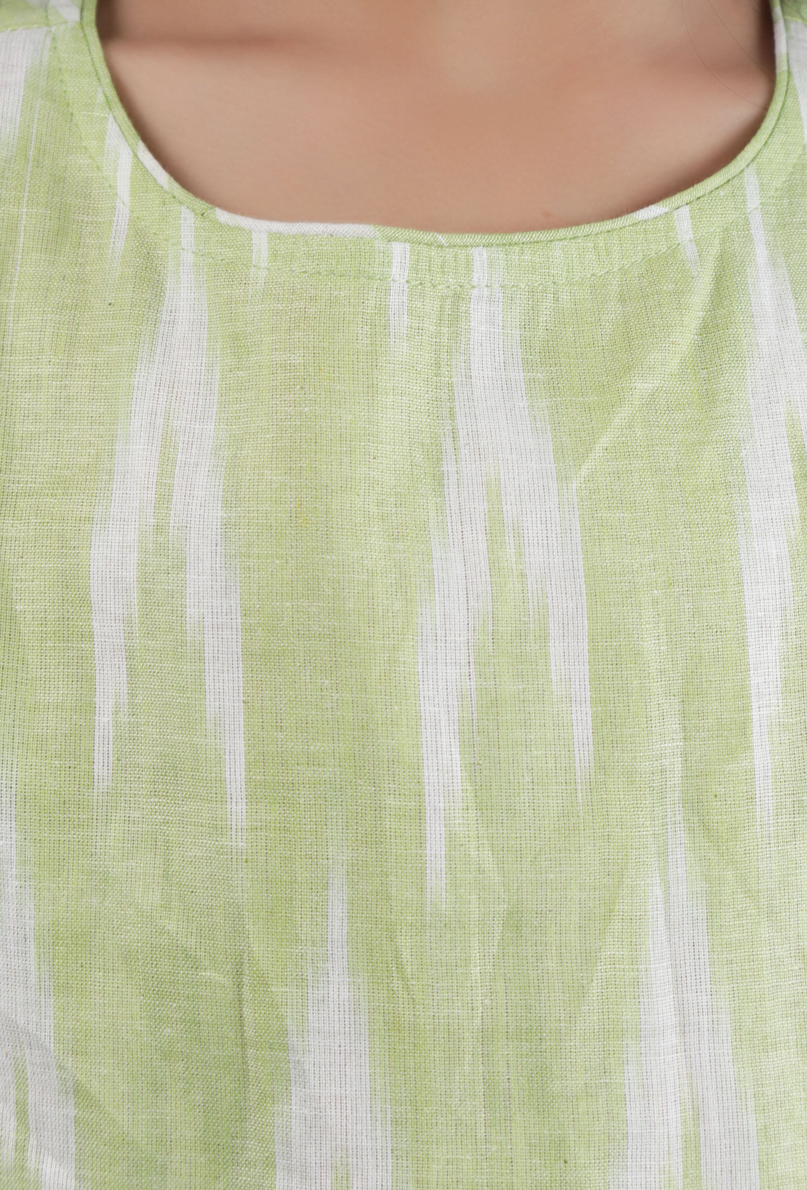 Set Of 2: Green Ikat Straight Cotton Kurta & White Sharara Pant