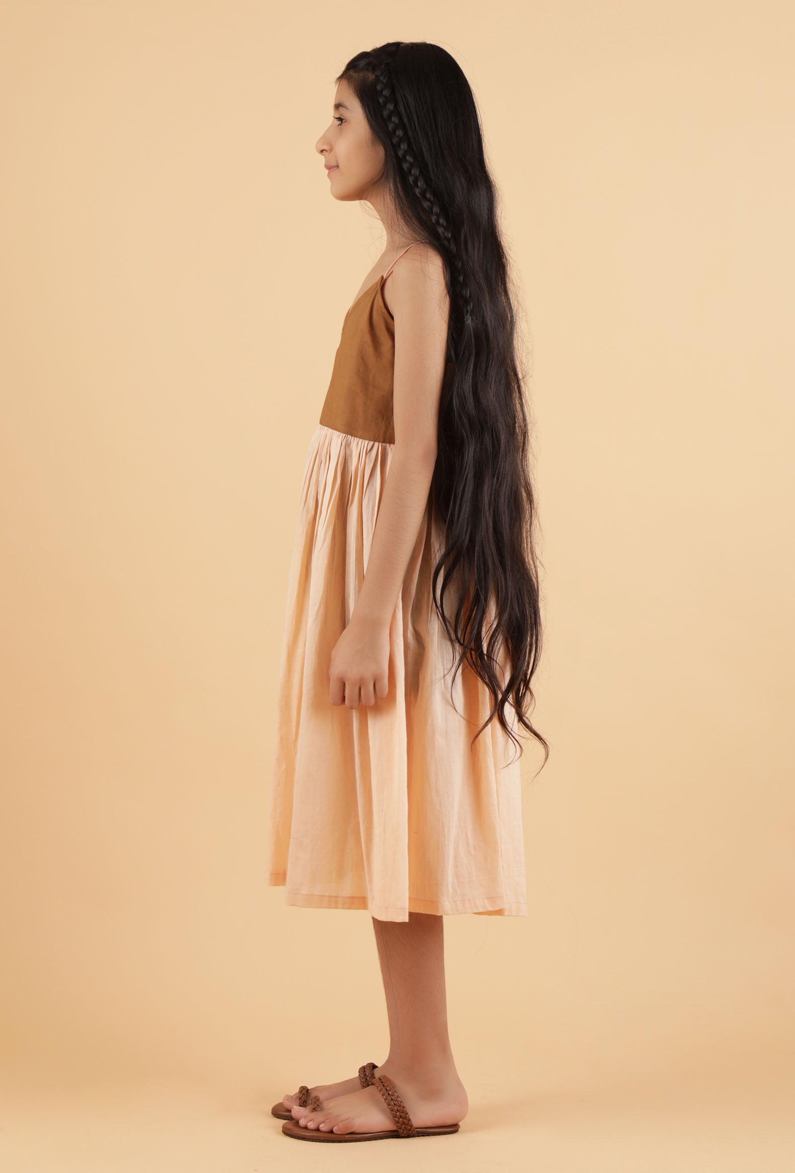 Peach & Dark Brown Mulmul Dress