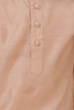 Set Of 3: Champagne Chanderi Kurta, Pajama & Peach Check Nehru Jacket