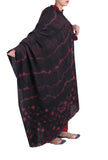 Black & red clamp dyed pure wool shawl