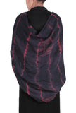 Black & red clamp dyed pure wool shawl