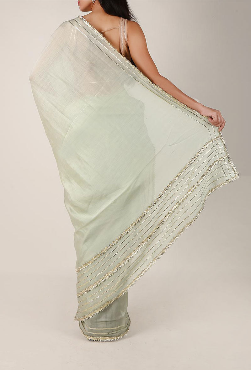 Pastel Green Chanderi Silk Cotton Saree with Gota Embroidery