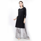 Black Cotton Kurta And White Tie & Dye Palazzo Set