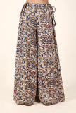 Beige And Blue Kalamkari Cotton Palazzo