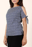 Inky Blue And White Cold Shoulder Bagru Cotton Slub Top