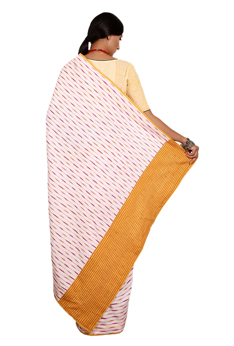 Light Grey & Yellow Ikat South Cotton Saree