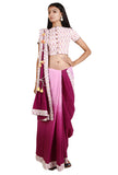 Magenta & White Ombre Handloom Cotton Tie Up Saree