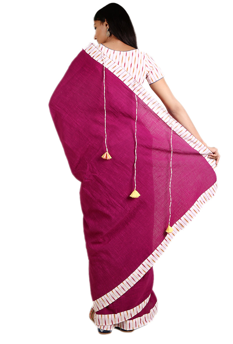 Magenta & White Ombre Handloom Cotton Tie Up Saree