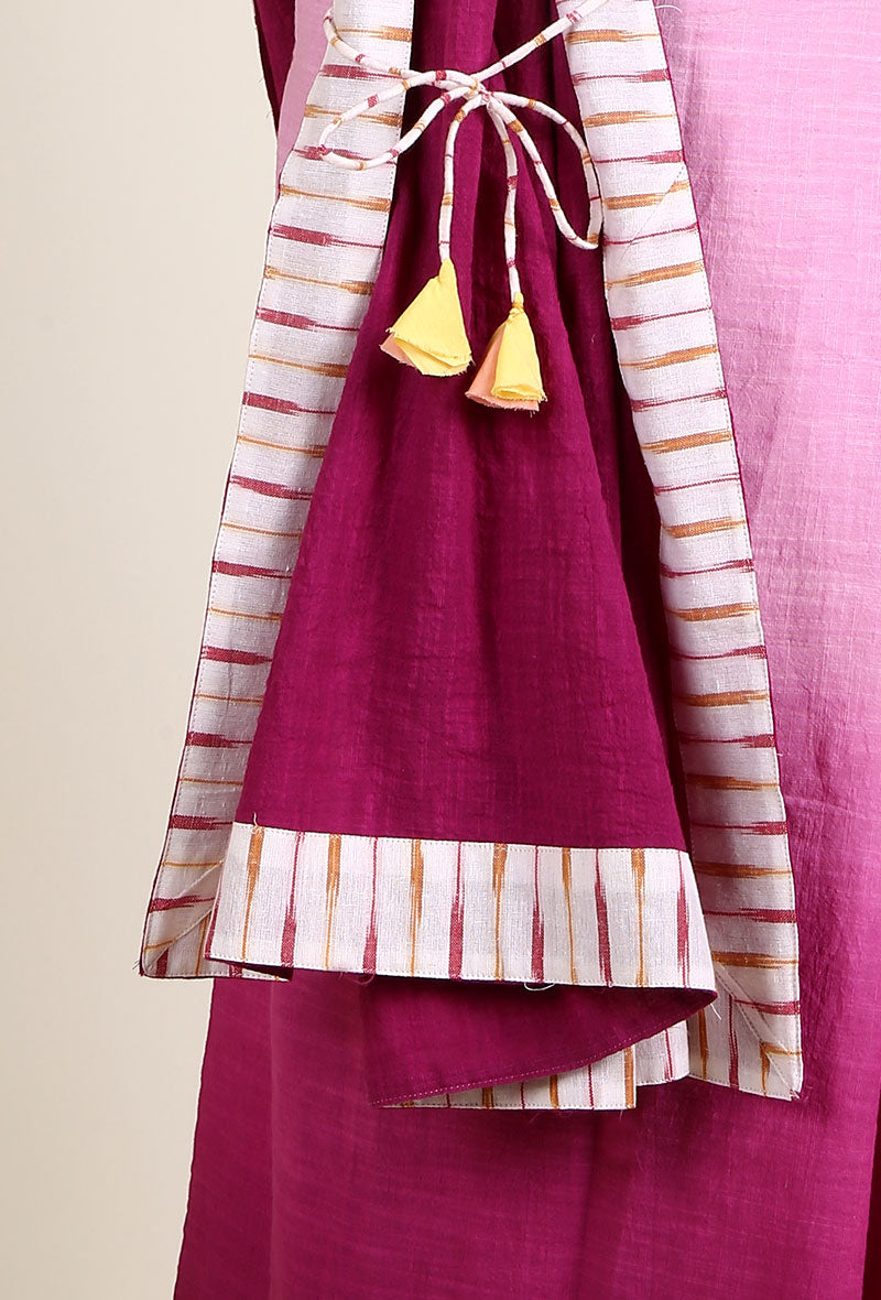 Magenta & White Ombre Handloom Cotton Tie Up Saree