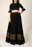 Black Cotton Skirt With Ajrakh Detailing