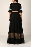 Black Cotton Skirt With Ajrakh Detailing