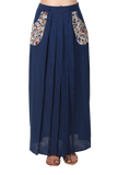 Navy Blue Pure Cotton Pleated Kalamkari Skirt