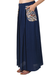 Navy Blue Pure Cotton Pleated Kalamkari Skirt