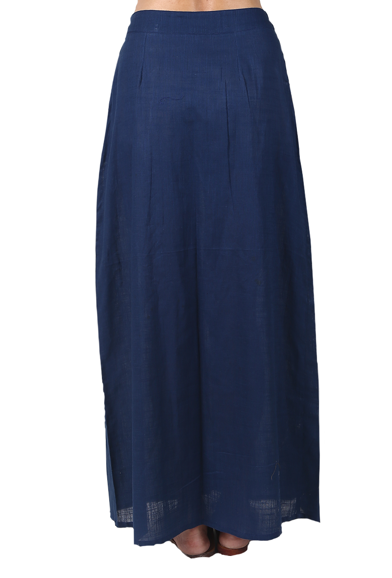Navy Blue Pure Cotton Pleated Kalamkari Skirt