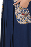 Navy Blue Pure Cotton Pleated Kalamkari Skirt