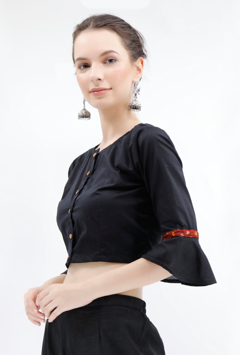 Black Bandhani Cotton Silk Blouse