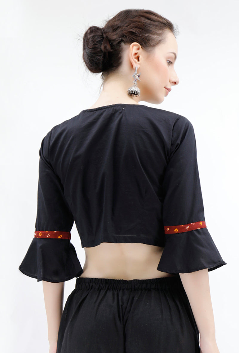 Black Bandhani Cotton Silk Blouse